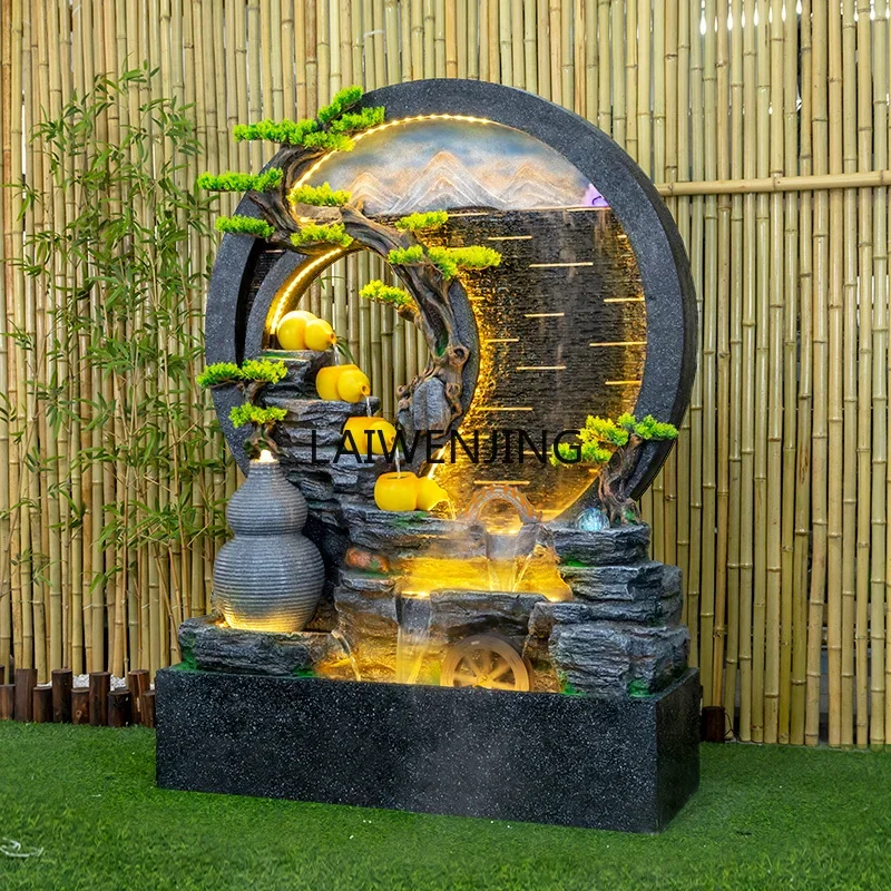 

Rockery water curtain wall fountain office living room lucky fish pond viewing balcony gourd ornament