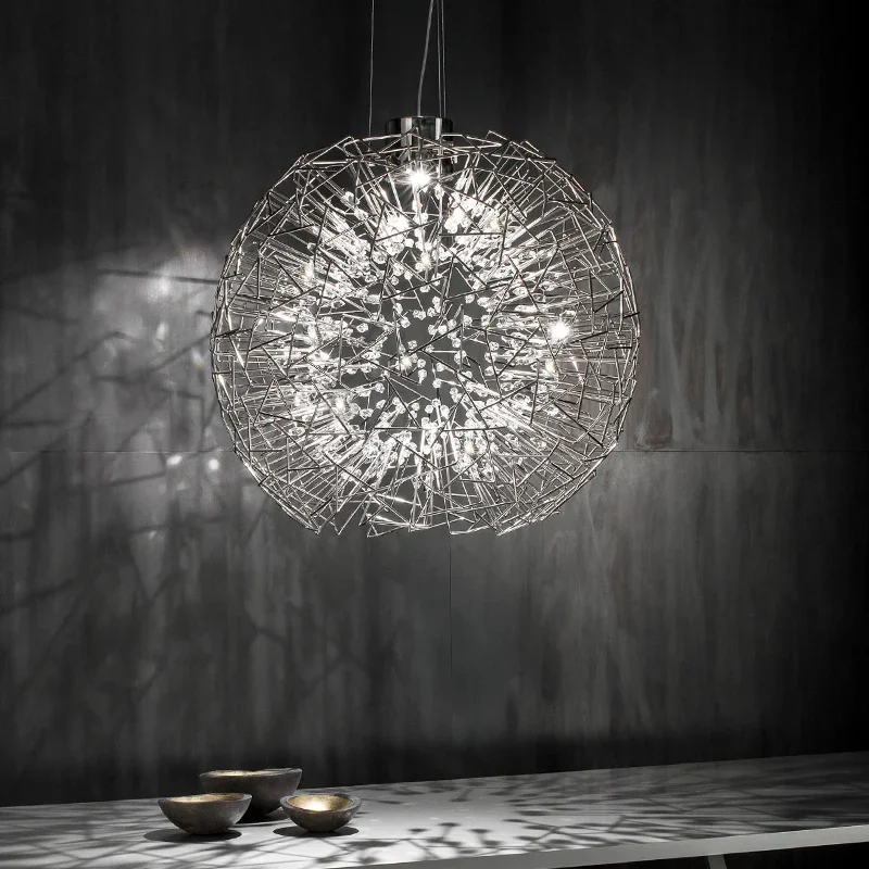 Light Luxury Gypsophila Breath Crystal Hemispherical Artistic Creative Restaurant Bedroom Store Window Dandelion Chandelier LED