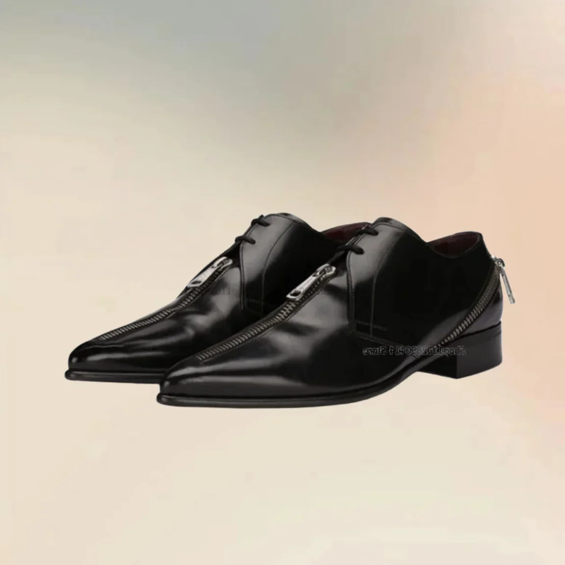 Mocasín negro con purpurina, zapatos de punta estrecha para hombre, decoración con cremallera a la moda, zapatos con cordones para hombre, zapatos Oxford informales de lujo novedosos para hombre