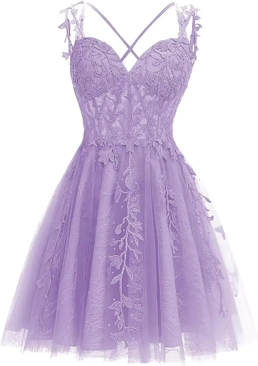 

Детское коктейльное платье трапециевидной формы с кружевной аппликацией на тонких бретельках для выпускного вечера, короткое платье выше колена для подростков