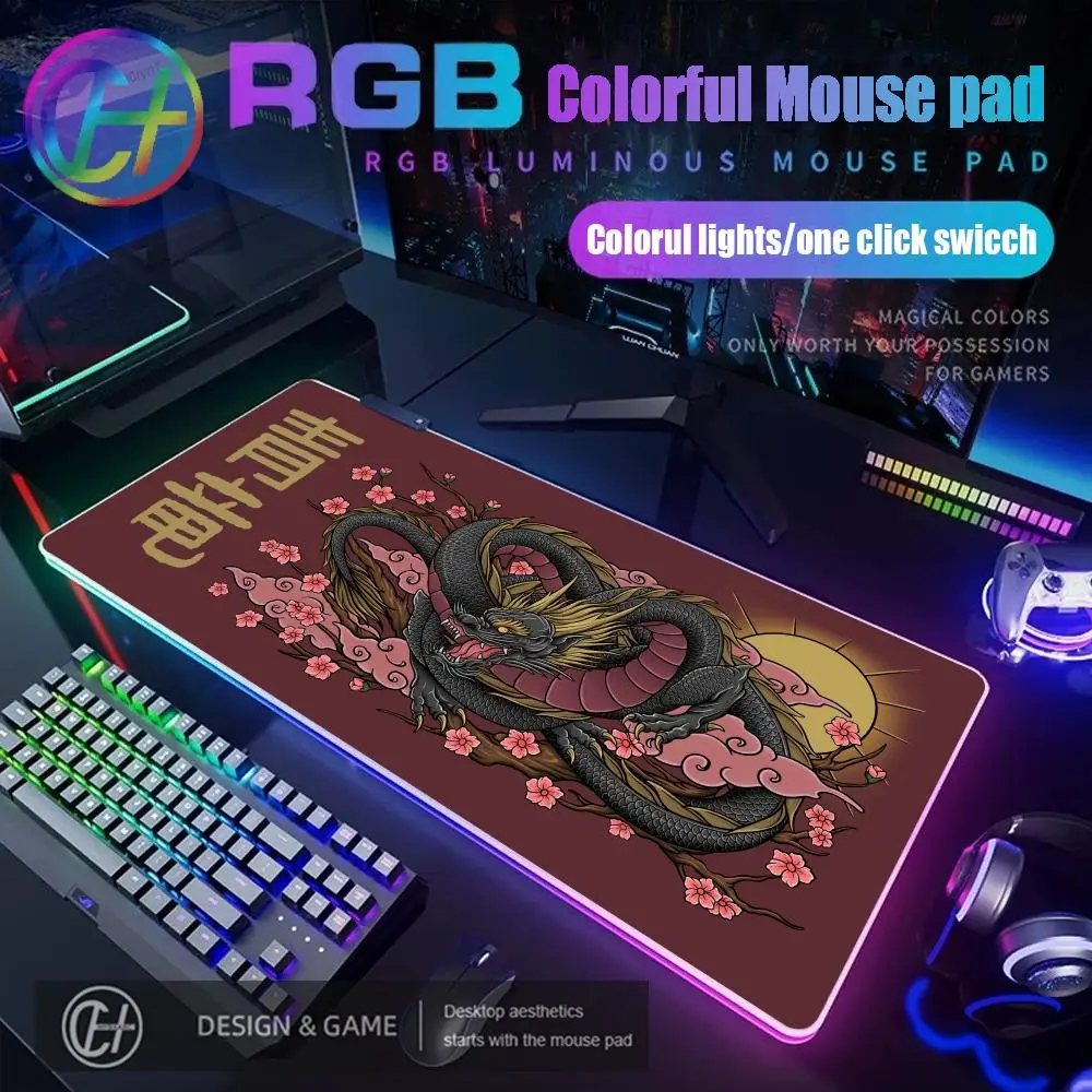 

Dragon Mouse Pad Black and White Mouse Pad RGB Gaming Desk Mat HD Gamer Large LED Light XXL MousePads PC Computer Carpet