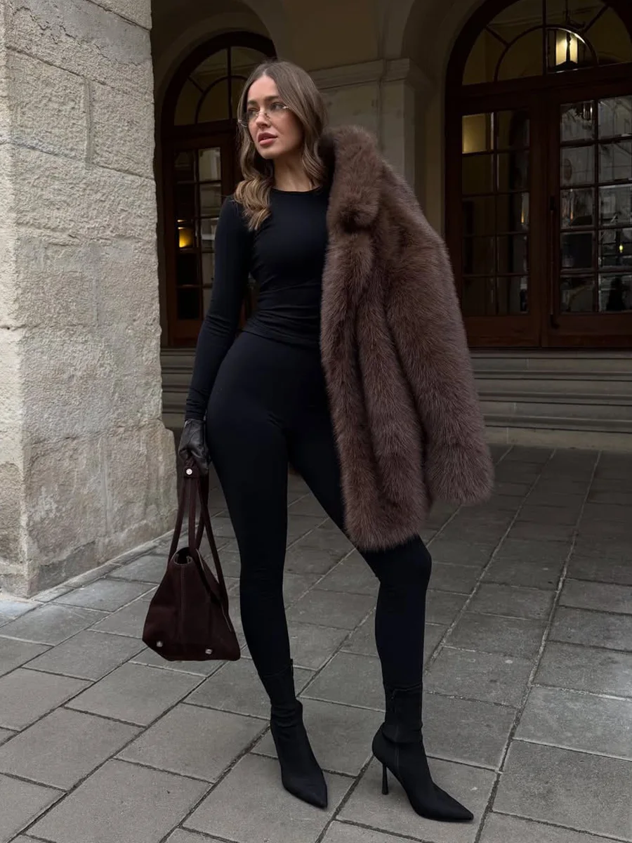 Winter Elegant Luxury Thick Warm Faux Fur Jacket Women High Quality Big Fur Collar Fluffy Imitation Fur Loose Jacket Overcoat