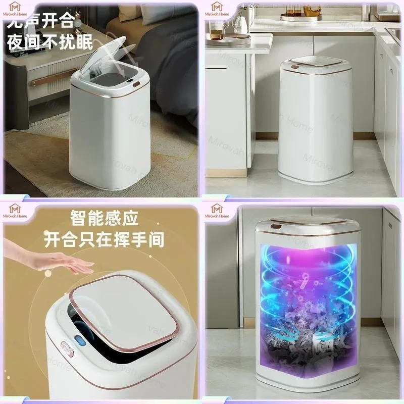 For Smart Sensor Trash Can Automatic Lid Waste Bin Touchless Garbage Can for Kitchen Bathroom Bedroom Office Home Living Room