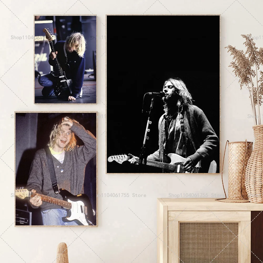1PC Singer Kurt Cobain Poster Self-adhesive Art Waterproof Paper Sticker Coffee House Bar Room Wall Decor