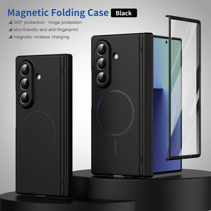 

Magnetic With Hinge Screen Protect Film Phone Case For Samsung Galaxy Z Fold 7 6 5 4 3 5G For Magsafe Wireless Charging Cover