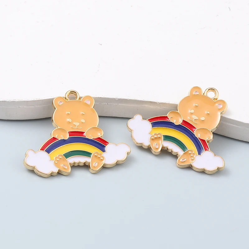 10pcs Cute Rainbow Bear Enamel Charms Cartoon Lucky Animal Pendatns For Making DIY Jewelry Handmade Findings Accessories