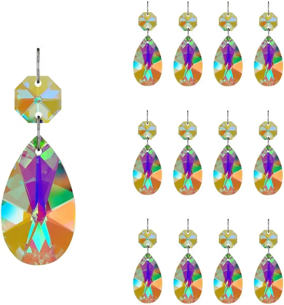 

Camal 5pcs AB Color 38mm Teardrop Crystal Glass Pendant Prisms SunCatcher Garland for Chandelier Part Wedding Party Xmas Hanging