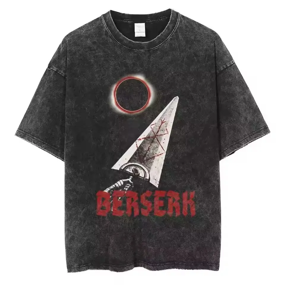 غسلها Berserk خمر اليابان أنيمي جديد وصول ملابس رجالي تي شيرت أوم الجرافيك تي شيرت الرجال التي شيرت للرجال Ropa Hombre 50806