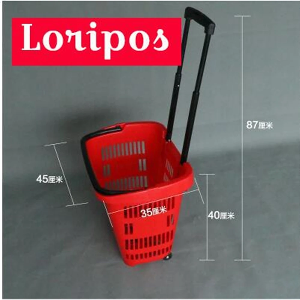 Plastic Shopping Basket With Handles Wheel Supermarket Shopping Cart Convenience Store Shopping Cart Store Storage Fixture