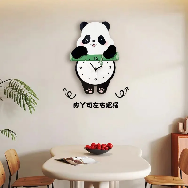Creative Silent Clock Cartoon Panda Swinging Wall Clock Studio Background Wall Decorative Painting - view 2