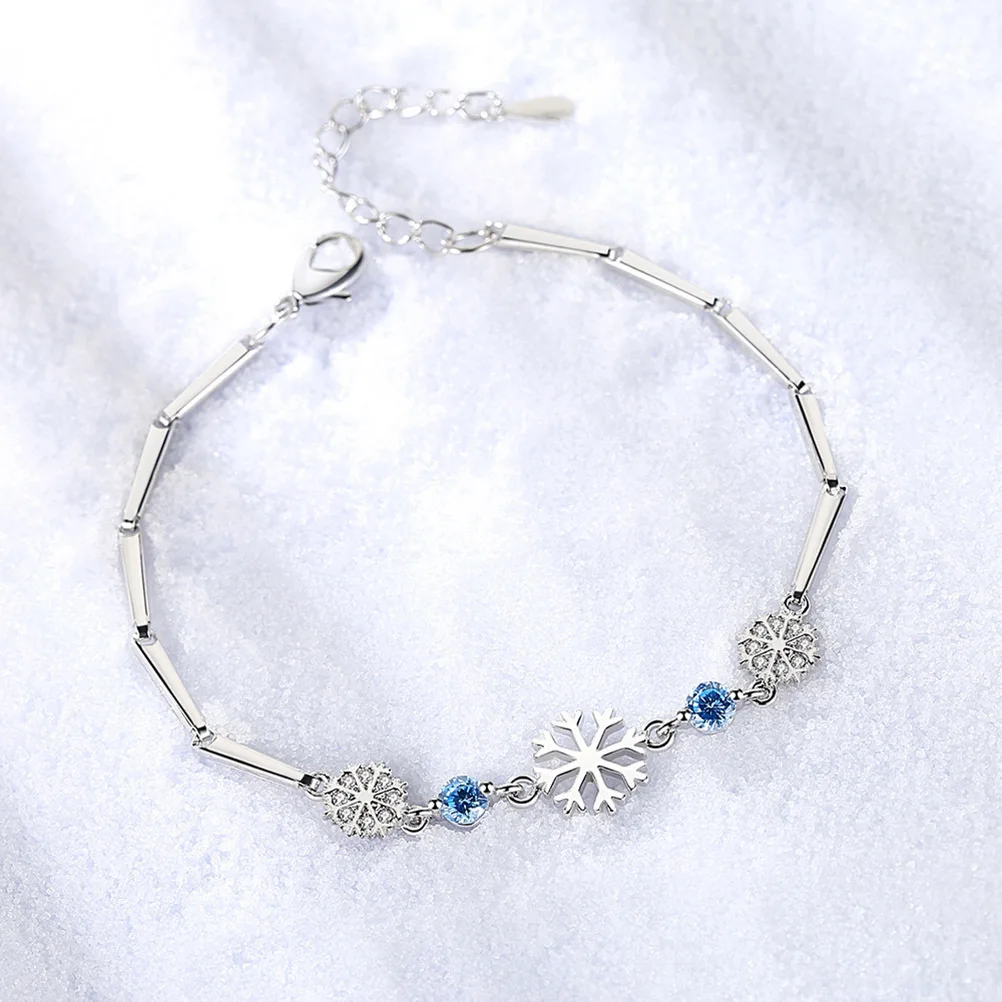 

Trendy Snowflake Design Bracelet in Brass with Blue Cubic Zirconia Elegant Bangle for Women Jewelry Gift Holiday Present