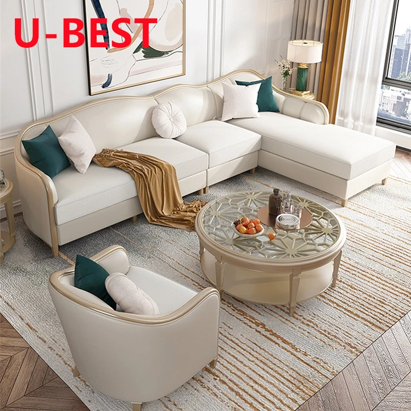 U-BEST American Style Chesterfield Living Room Sofa Set Furniture Velvet Fabric 1 2 3 Seats Living Room Sofas L Shaped