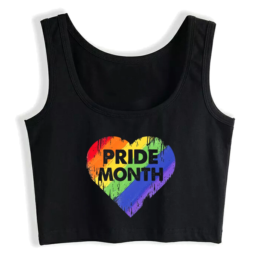 Pride Month Design Rainbow Hearts Graphic Tank Tops LGBTQ Cotton Sexy Slim Fit Crop Top Lesbian Bisexual Cute Sweet Camisole