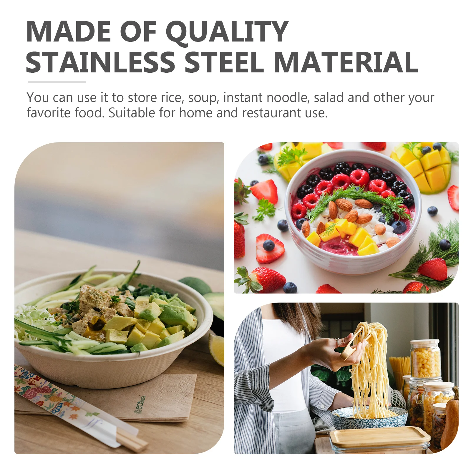 

1Pcs Stainless Steel Bowl Double Layer Insulated Food Holder Large Soup Bowl Instant Noodle Salad Kitchen Tool