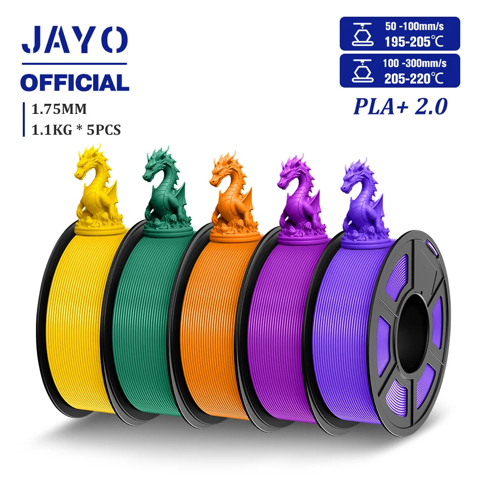JAYO Updgrade 2.0 PLA+ 3D Filament 1.75mm PLA Plus 3D Printer Filament Neatly Wound 3D Filament PLA For FDM 3D Printer 5 Rolls