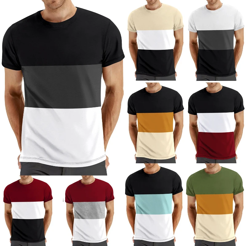 

Ummer New Fashion Men Colorful Geometric Print Pattern Leisure Loose Street Fitness High Quality Leisure Men's T-shirt