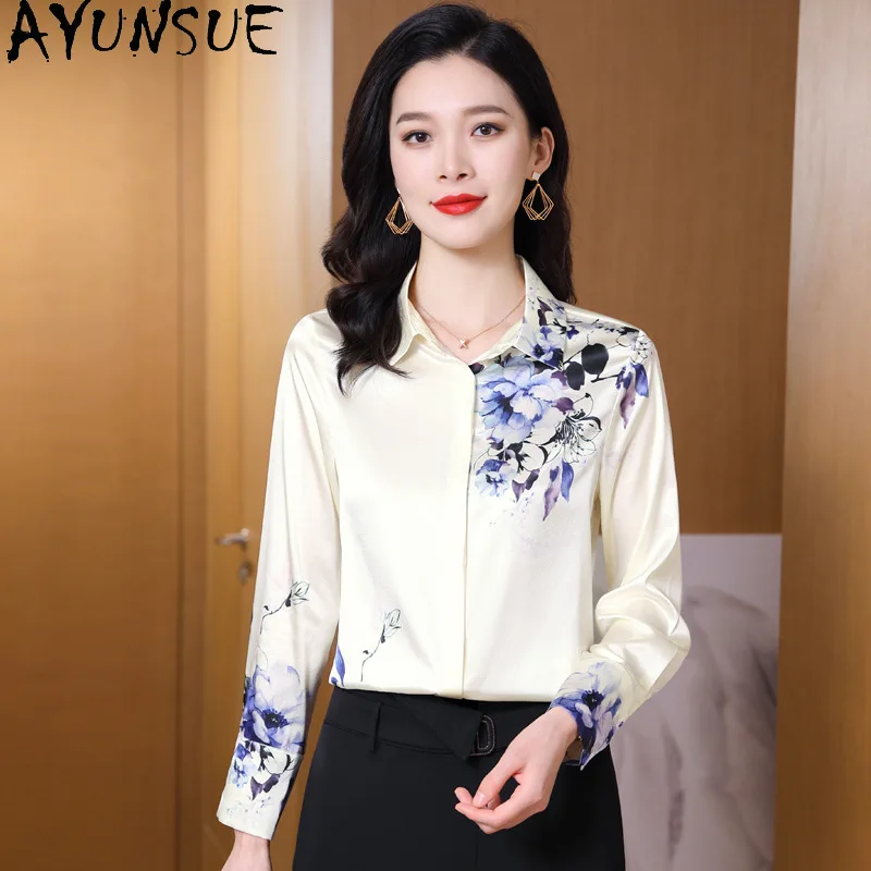 

AYUNSUE 90% Silk Women's Blouses and Shirts Stylish Long Sleeve Tops for Woman Elegant Commuting Blouse for Woman Clothes 블라우스