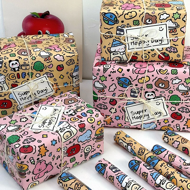 Hot Sale 3Pcs Cute Doodle-style Large Wrapping Paper,Birthday Gift Wrapping Paper,Gift Box Decorative Paper