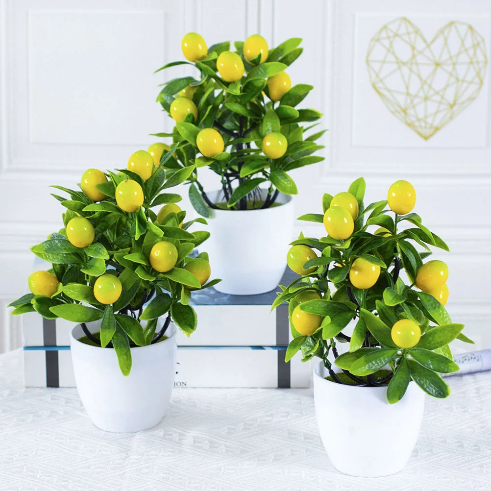 Artificial Lemon Potted Plant Fake Small Ornaments Home Bonsai Olive Tree Plants Desktop Adornments Plastic Faux Office Indoor