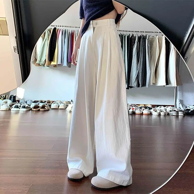 New Black Wide-leg Jeans Women in Summer High-waist Solid Color Versatile Loose Lazy Style Retro Straight Pants