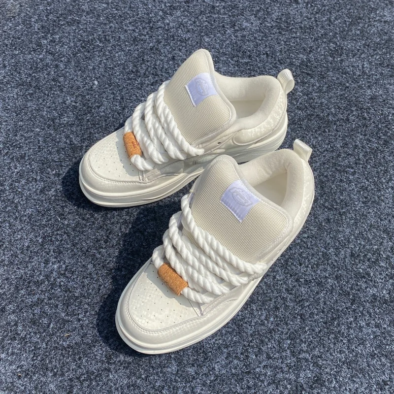 Unisex White Snake Grain Platform Skate Shoes Thick Sole Height Increasing Large Size Hook Loop Casual Street Footwear