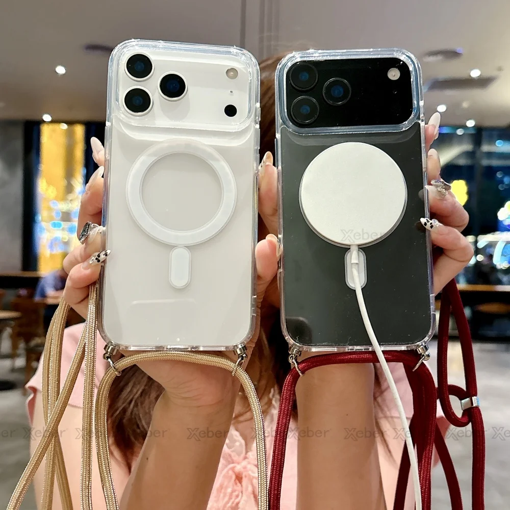 Umhängeband-Halskette mit durchsichtiger Hülle für iPhone 18 13 14 Plus 15 16 17 Pro Max, kompatibel mit Magsafe magnetischer kabelloser Ladehülle – Detail 2