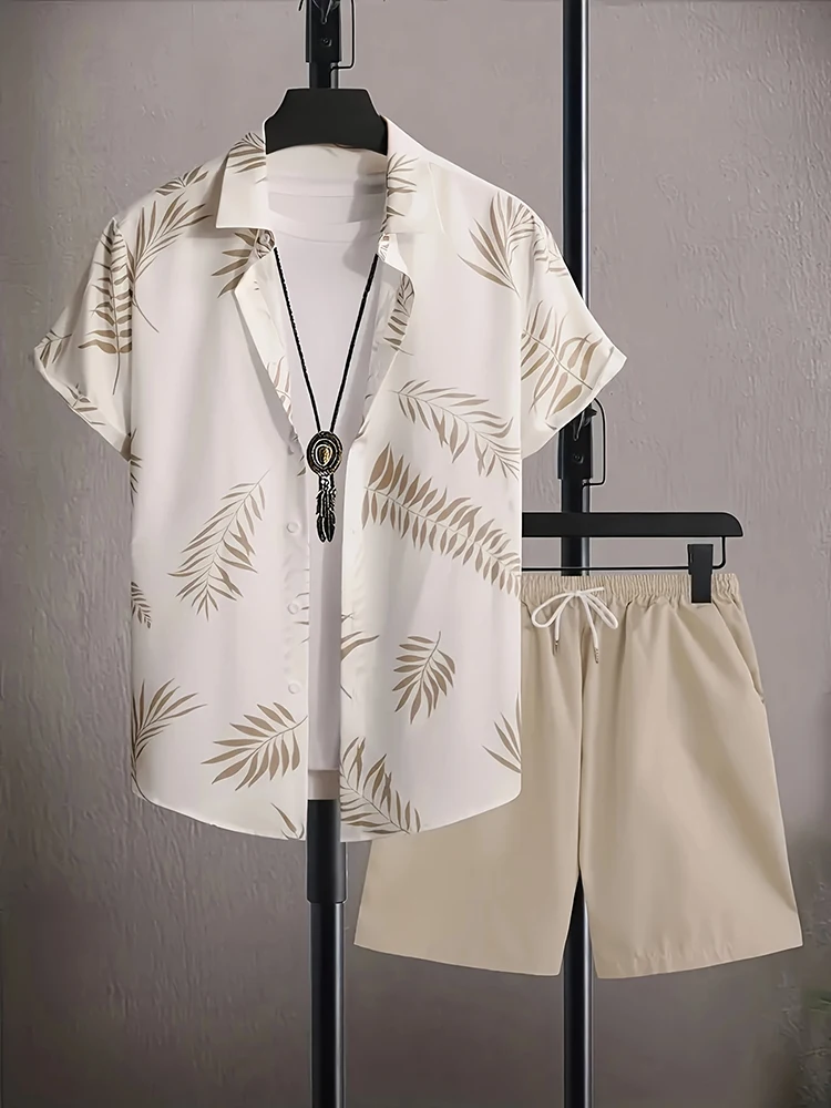 Summer Men's Short Sleeve Shirt And Beach Shorts Set Outdoor Street Men's Fashion Clothing Men's Hawaii Short Sleeve Shirt