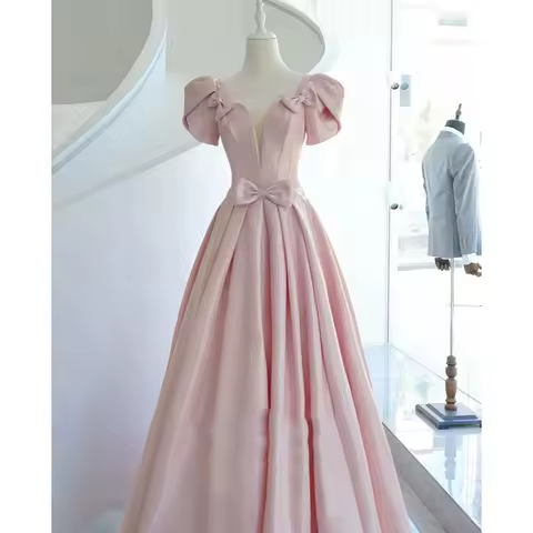 New pink sweat long lady girl fairy prom dress party evening performance dress