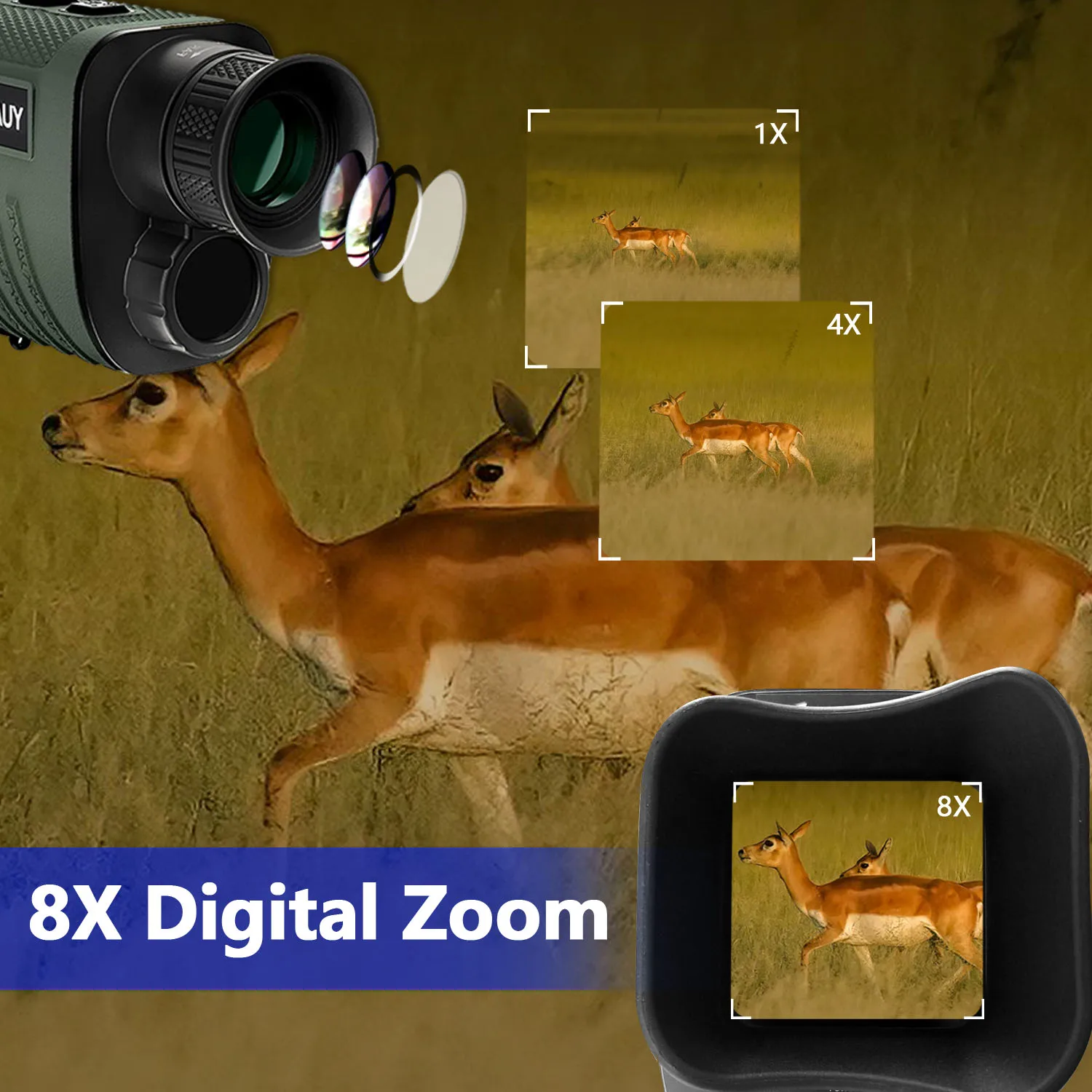 جهاز أحادي العين للرؤية الليلية 1080P HD كاميرا تعمل بالأشعة تحت الحمراء 8X ضوء رقمي التكبير تلسكوب الصيد البحث في الهواء الطلق الظلام الكامل 300 متر