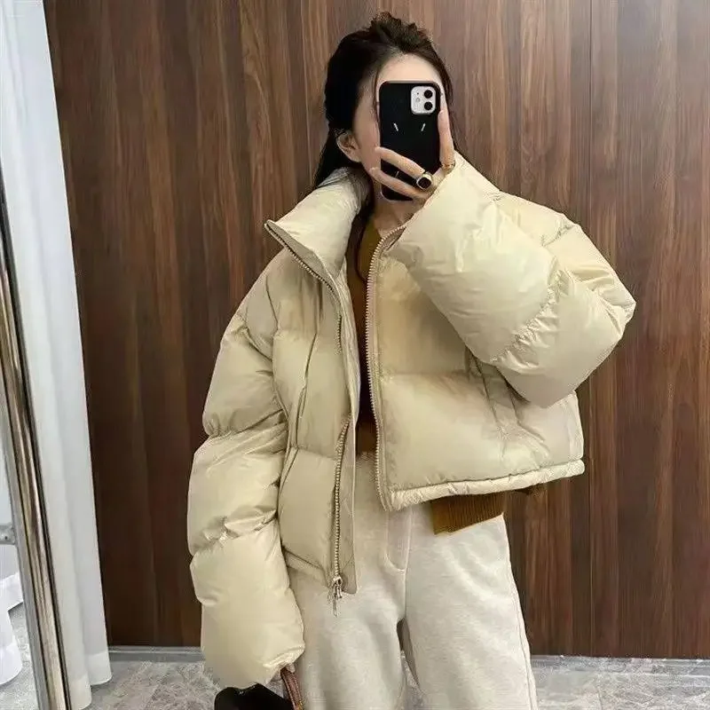 Thick Women Parkas Winter Warm Loose Puffy Coats Cotton Padded Stand Collar Korean Jackets Black Fashion Female Clothes