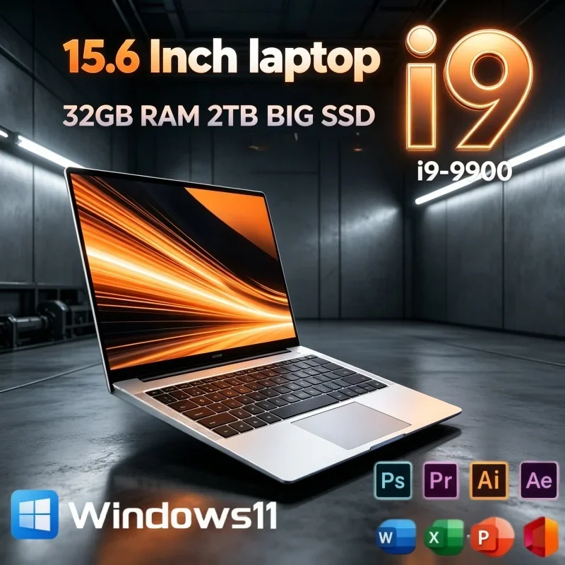 Windows 11 15.6" Lightweight Ultra Slim Notebook Intel I9‑9900 32GB RAM 2TB SSD Fingerprint For Business Work & Entertainment