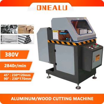 อลูมิเนียมประตูและหน้าต่างวัสดุ 550 เครื่องตัดมุมแกว่ง 45 องศา 90 องศาอลูมิเนียมเครื่องเลื่อยความแม่นยําตาราง