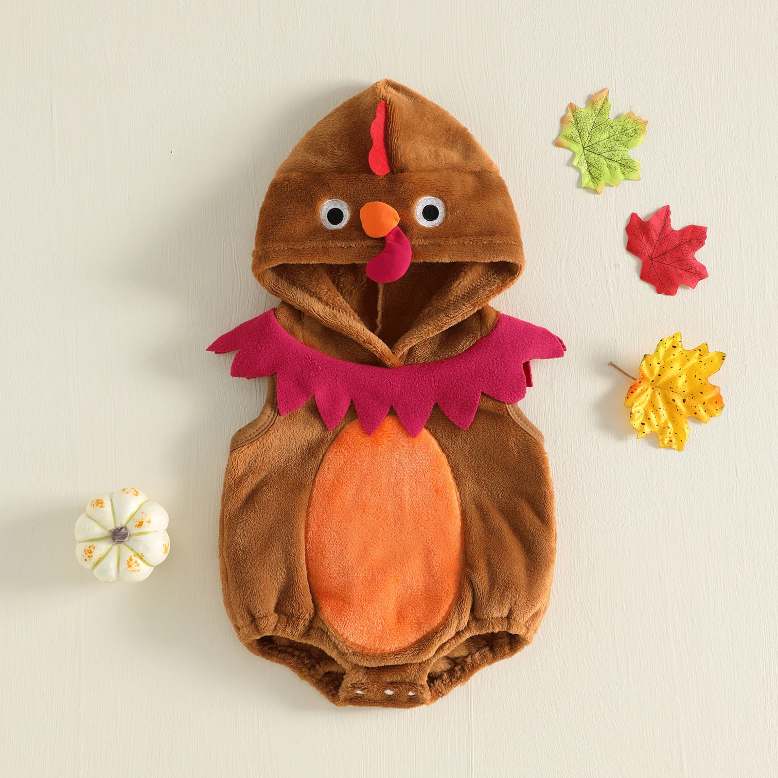 Baby Thanksgiving Turkey Costume Sleeveless Hooded Bodysuits Thanksgiving Cosplay Fall Romper Photography Costume