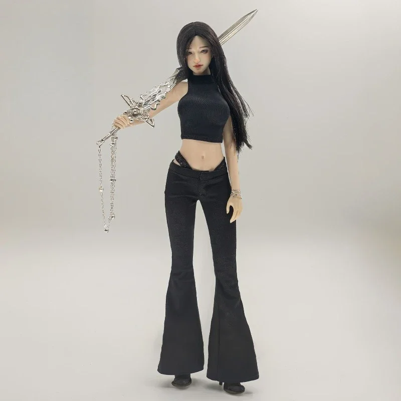 1/6 Maßstab, schwarzes, verführerisches Outfit für weibliche Figuren: Oberteil mit freiem Schulterbereich und Hose, Kleidungsset für 12-Zoll-Soldaten-Actionfiguren, zur Dekoration von Szenen. – Detail 1