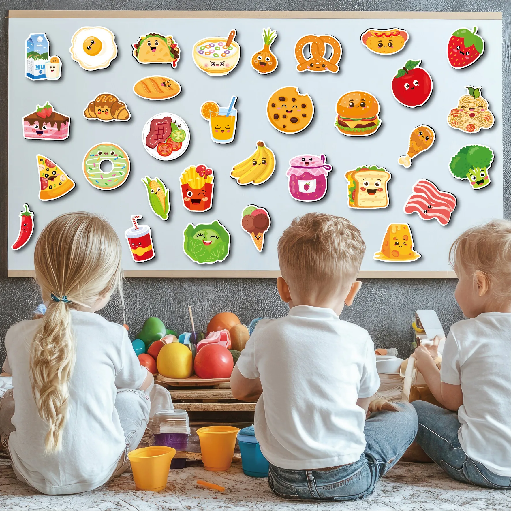 Funny Food Fridge Magnets Ornament 48pcs/set Cute Cartoon Cardboard Refrigerator Magnets Sticker Gift Home Decoration