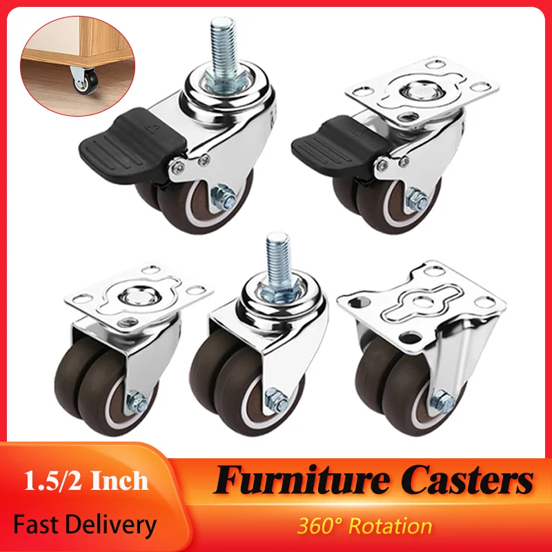 

4Pcs 1.5/2 Inch Furniture Casters Wear Resistant Mute Soft Rubber Universal Wheel 360° Swivel Castor For Trolley Accessories