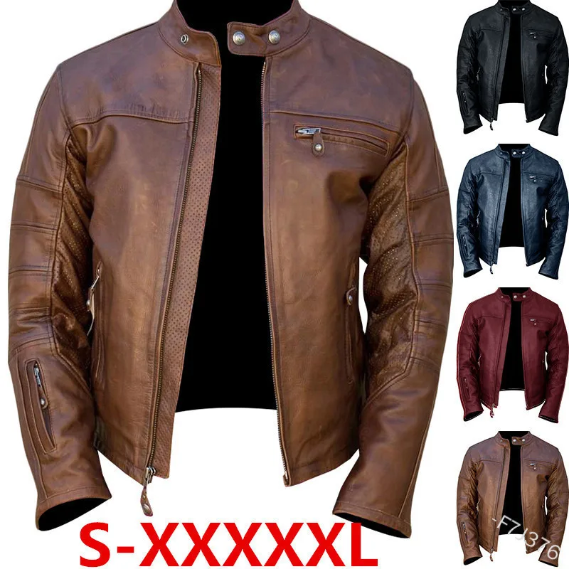 

2023 new men's wear used leather jacket PU coat zipper leather jacket leather jacket men