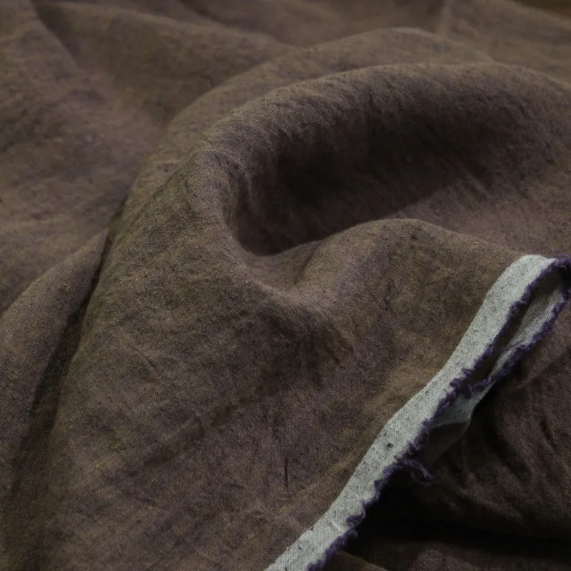 Tela de lino puro teñida con hilo de 1 metro, color púrpura marrón, suave, transpirable, con caída, ligera, para pantalones, camisas, vestidos, Hanfu, costura DIY