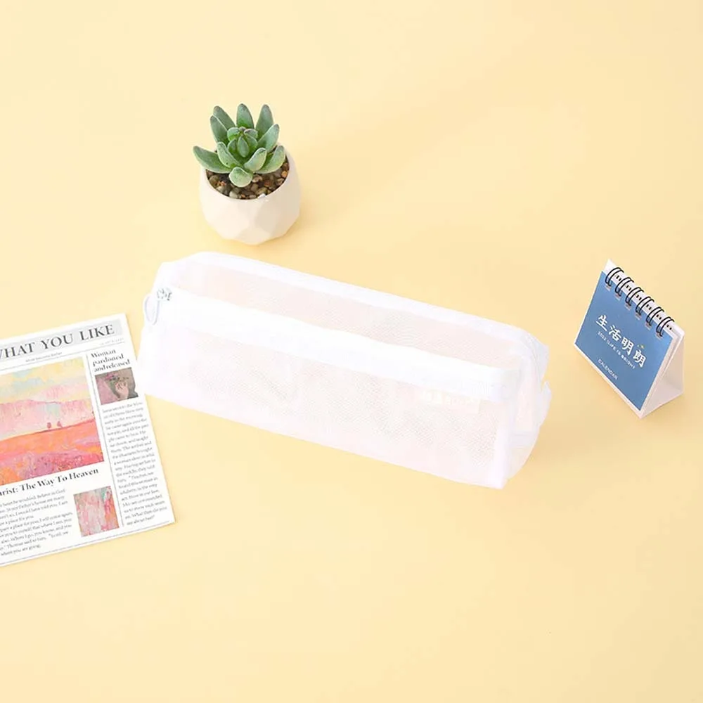 

File Folders Stationery Double Mesh Pencil Bag Pen Box Coin Purse Mesh Zipper Case Transparent Nylon Zipper Pouch Boys/Girls