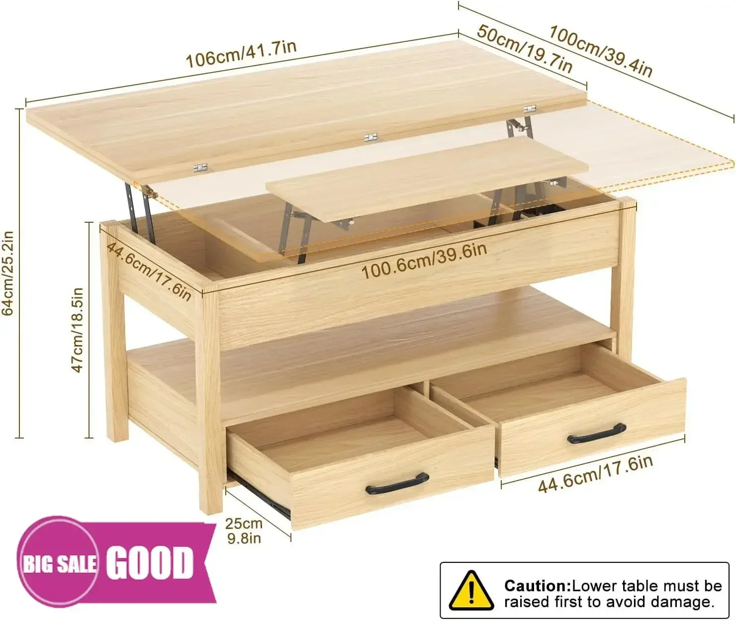 

Горячие продажи! НОВИНКА! Журнальный столик с подъемной столешницей 40 дюймов, многофункциональный журнальный столик 4-в-1 с функцией хранения и скрытыми отделениями