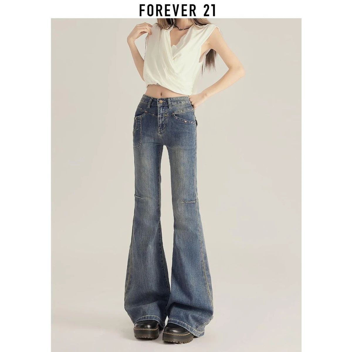 

American Sle High Waist Micro Spicy Denim Jeans Women's Spring New Slimming Elastic Hoof Pants Casual Blue Cotton Pol...