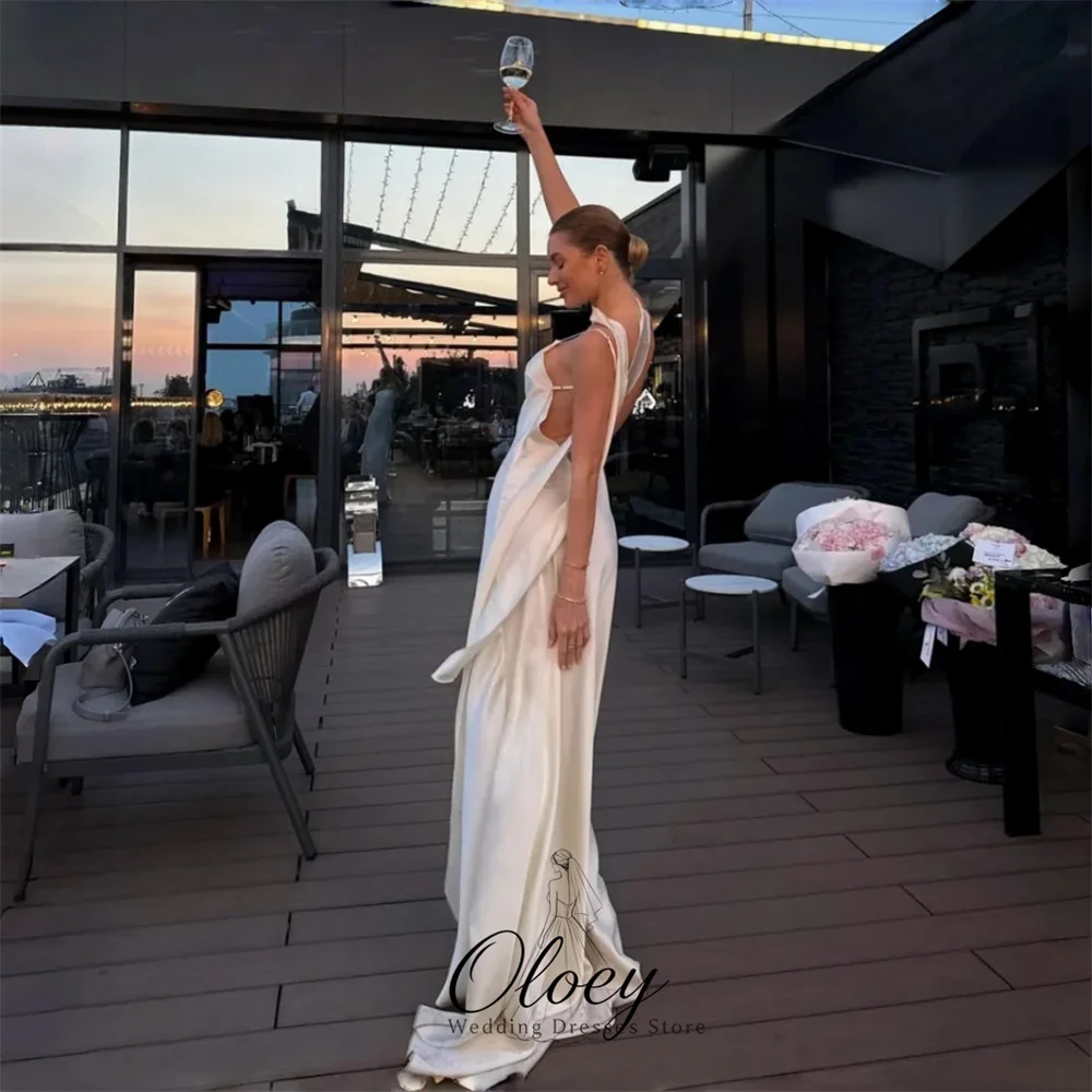 OLOEY Elegant Square Neck Spaghetti Strap Wedding Dresses For Woman Satin A-Line Backless Beach Bridal Gown Customized 2027