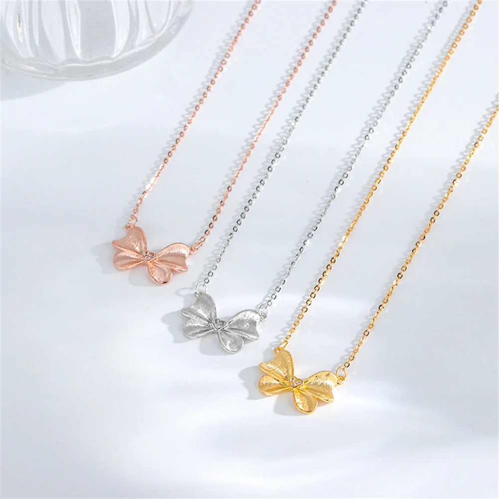 

Korean S925 Necklace - Bow Brushed, Dainty Compact, Women's Versatile Collar