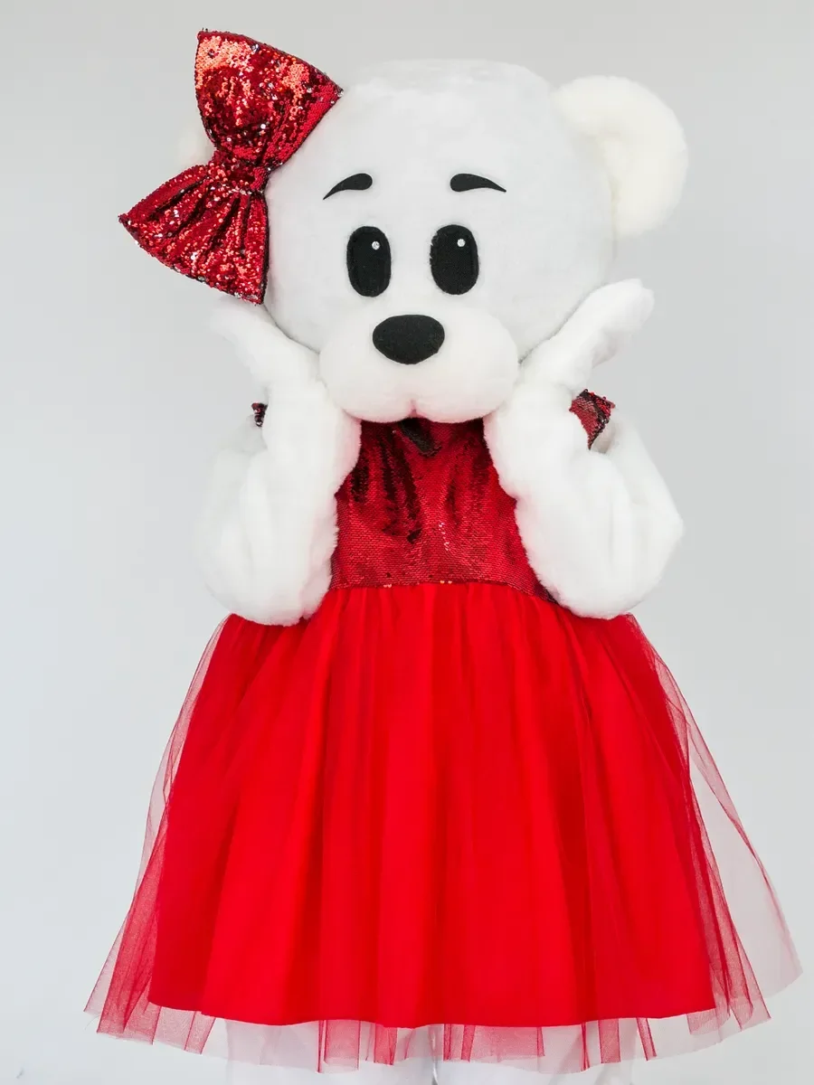 

Cute White Bear Mascot Costume with Red Dress Bowknot Halloween Christmas Fancy Cartoon Plush Fancy Outfits