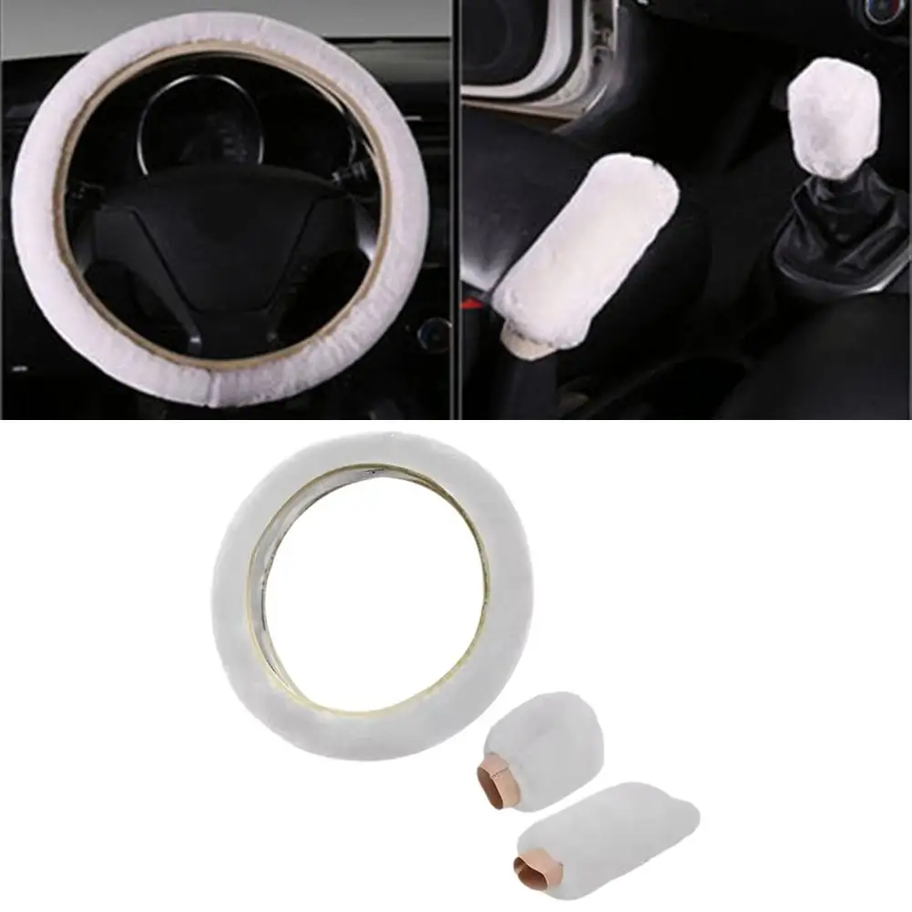 Car Steering Wheel Cover Gearshift Handbrake Cover Thick Plush Women Soft Collar Decoration Warm Protector M0y2