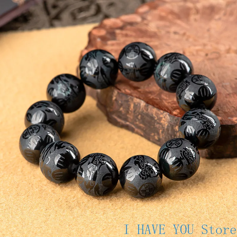 Burmese Jade Beaded Bracelets Stone Real Black Women Talismans Emerald Jadeite Luxury Vintage Jewelry Natural Accessories