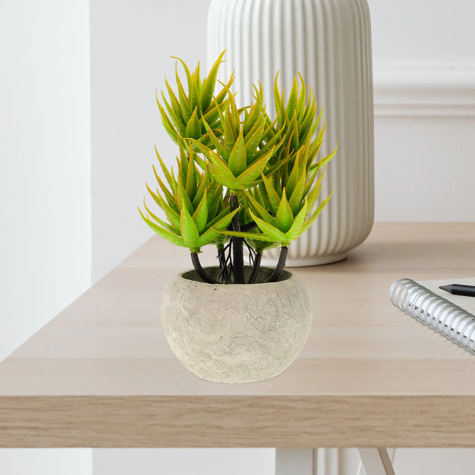 

Artificial Aloe Heads Potted Plant Faux Green Desktop Bonsai Vivid Plants Indoor Decor Long Lasting Color Office Soft Natural