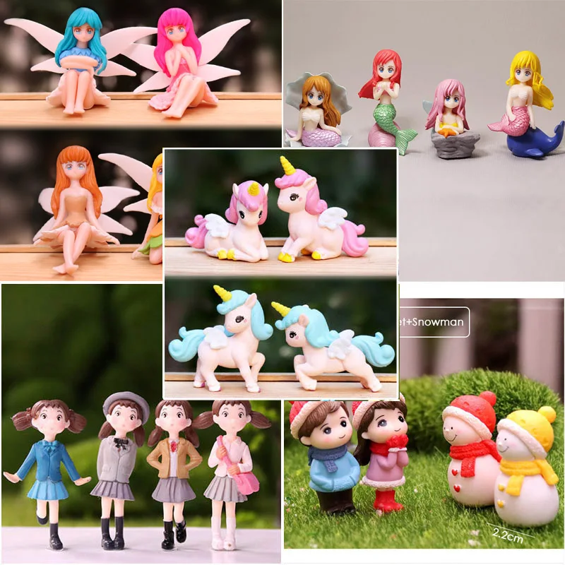 4-Pack Mini Dolls Anime People Model Figures Micro Fairy Garden Gnomes Dollhouse Figurines Decoration Miniature Accessories