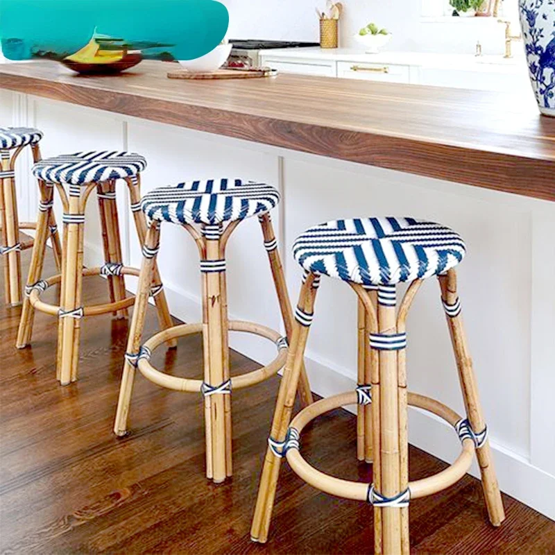 Customized bar chairs,  rattan woven outdoor high stools, internet celebrity coffee shops, dining bars, retro bar chairs