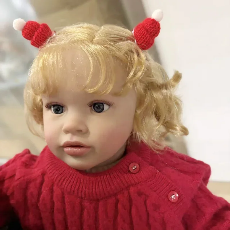 ตุ๊กตาเด็กผู้หญิงรีบอร์น ปิ๊ปป้า ขนาด 25 นิ้ว งานแฮนด์เมด เหมือนจริง ผมหยิกสีทอง ทาสีหลายชั้น ผิว 3 มิติ มองเห็นเส้นเลือด